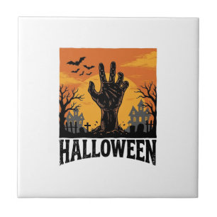 Vintage Halloween Cemetery Zombie Hand Shirt Desig Tile