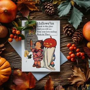 Vintage Halloween Child and Pumpkin Ghost Postcard