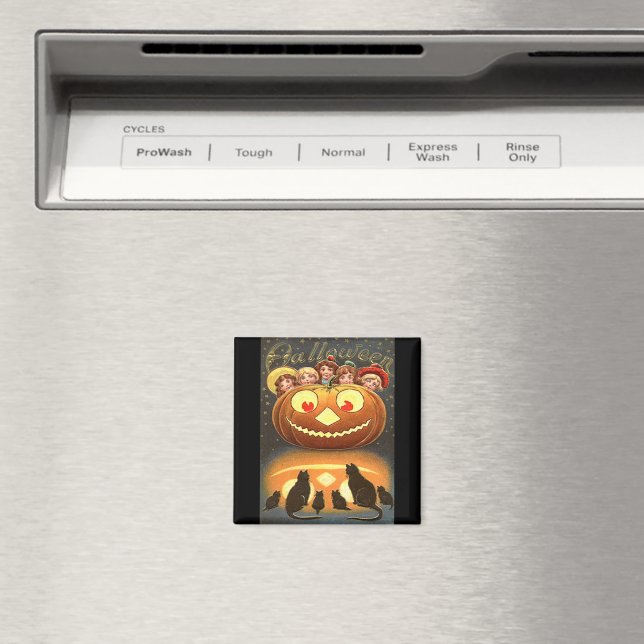 Vintage Halloween Children and Cats Magnet (In Situ (Dishwasher))
