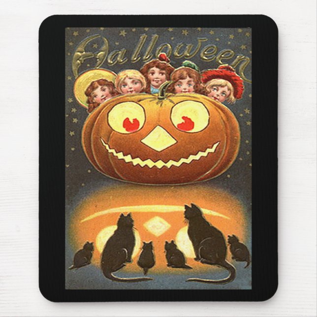 Vintage Halloween Children and Cats Mouse Mat (Front)
