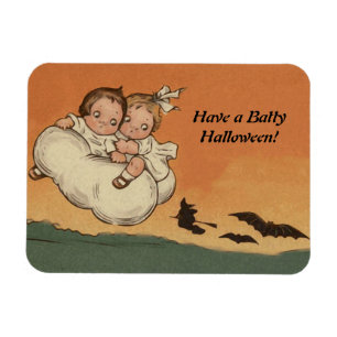 Vintage Halloween Children Flying Bats Chasing Magnet