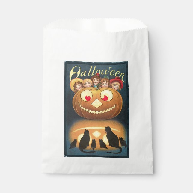 Vintage Halloween Children Hiding Behind Pumpkin Favour Bags (Front)