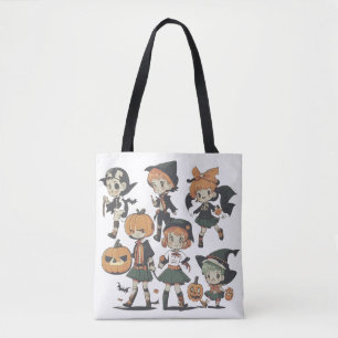 Vintage Halloween Children in Costume Illustration Tote Bag