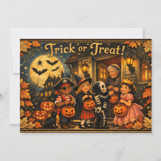 Vintage Halloween Children in Costumes Holiday Card