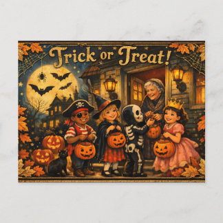 Vintage Halloween Children in Costumes Postcard