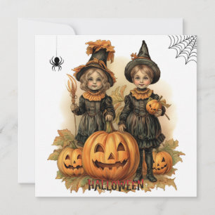 Vintage Halloween Children, Jack O Lantern  Holiday Card