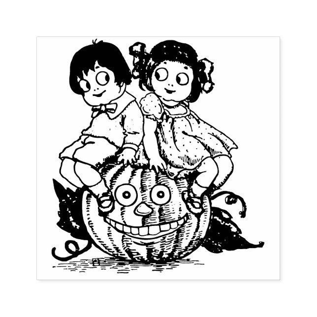 Vintage Halloween Children on Jack O'Lantern Rubber Stamp (Imprint)