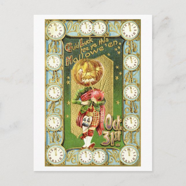 Vintage Halloween Clock with Bagpipes Postcard (Front)
