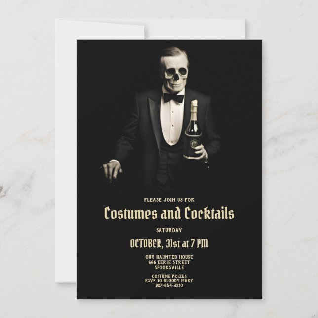 Vintage Halloween Cocktails and Costumes Invite (Front)