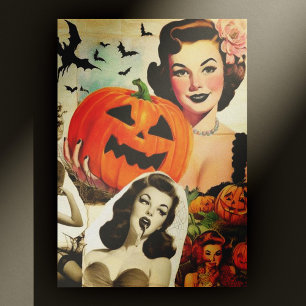 Vintage Halloween Collage Illustration Postcard