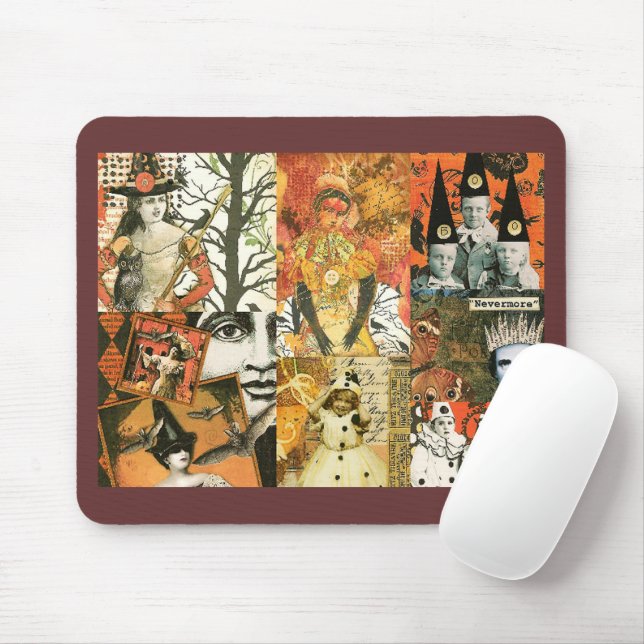 Vintage Halloween Collage Mouse Mat (With Mouse)