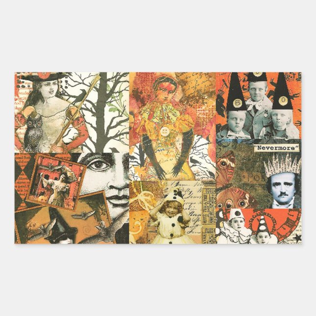 Vintage Halloween Collage Rectangular Sticker (Front)