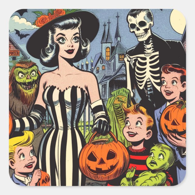 Vintage Halloween Comics Square Sticker (Front)