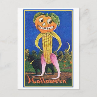 Vintage Halloween Corn Pumpkin Head Postcard