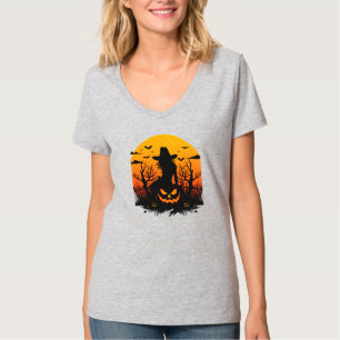 Vintage Halloween Cowgirl Witch Pumpkin T-Shirt