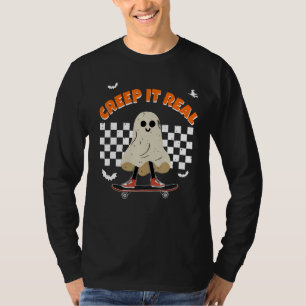 Vintage Halloween Creep it real Ghost Skater Fall T-Shirt