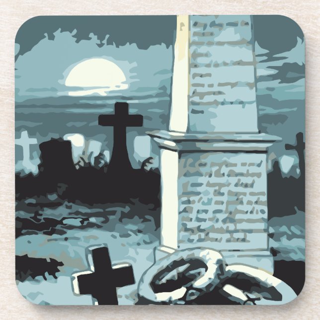 Vintage Halloween, Creepy Cemetery with Graves Coaster (Front)
