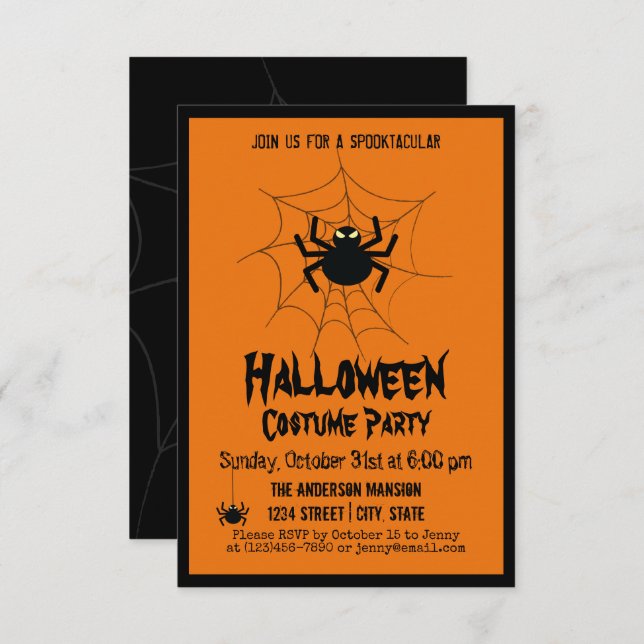 Vintage Halloween Creepy Scary Black Spider Party Invitation (Front/Back)