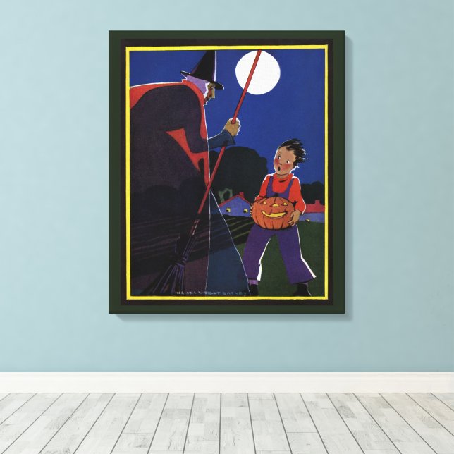 Vintage Halloween, Creepy Witch with Boy Canvas Print (Insitu(Wood Floor))