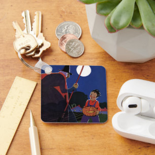 Vintage Halloween, Creepy Witch with Boy Key Ring