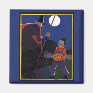 Vintage Halloween, Creepy Witch with Boy Magnet