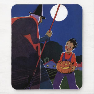 Vintage Halloween, Creepy Witch with Boy Mouse Mat