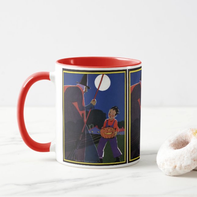 Vintage Halloween, Creepy Witch with Boy Mug (With Donut)