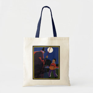 Vintage Halloween, Creepy Witch with Boy Tote Bag