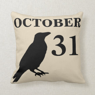 Vintage Halloween crow pillow