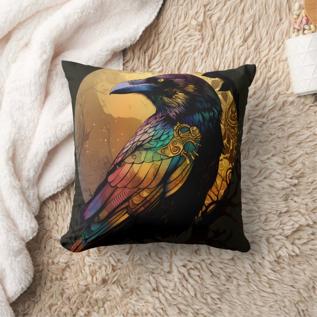 Vintage Halloween Crow Raven Cushion (Blanket)