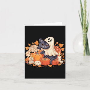 Vintage Halloween Cute Ghost Black Cat Groovy Card