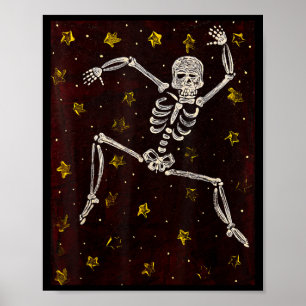 Vintage Halloween Dancing Skeleton Spooky Season Poster