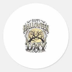 Vintage Halloween Day Moon Tree Branch Shirt Desig Classic Round Sticker