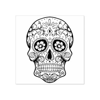 Vintage Halloween Day of the Dead Skull Rubber Stamp