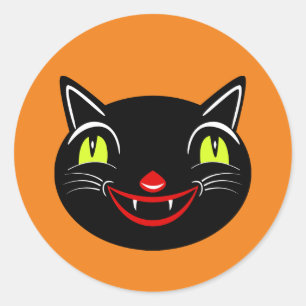 Vintage Halloween Decoration Black Cat I Classic Round Sticker