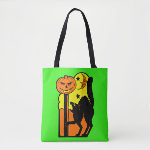 Vintage Halloween Decoration Black Cat Pumpkin Tote Bag