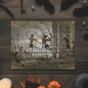 Vintage Halloween Decoupage Dancing Skeletons  Postcard