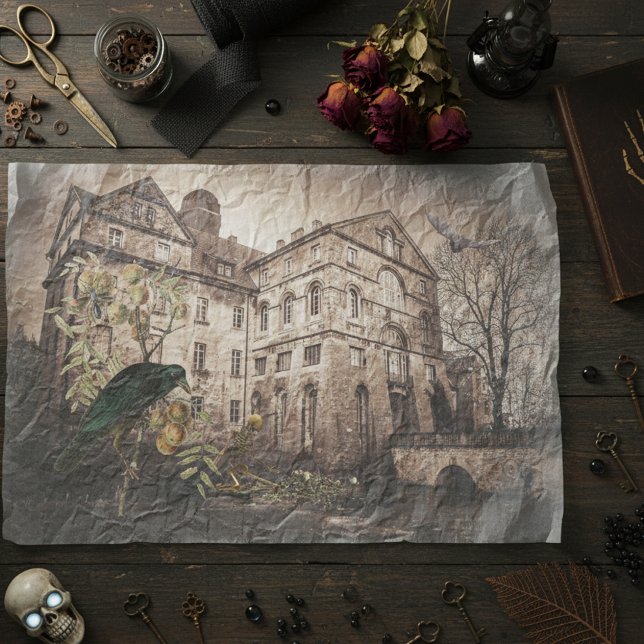 Vintage Halloween Decoupage Haunted House  Tissue Paper (Creator Uploaded)