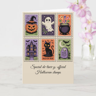 Vintage Halloween Delivery Stamp Card  Spooky fun
