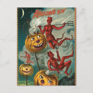 Vintage Halloween Devil Invitation Postcard
