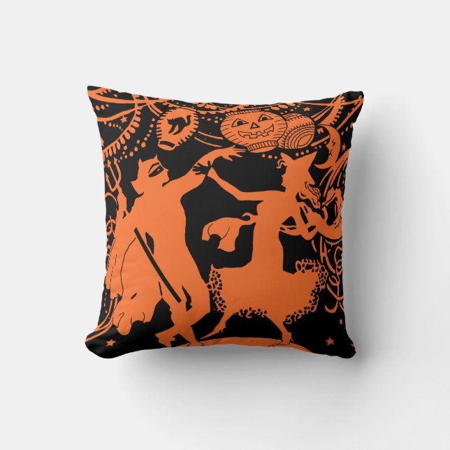 Vintage Halloween Devil Witch Dance Cushion (Front)