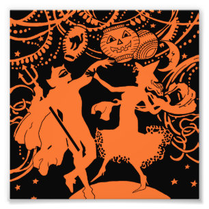 Vintage Halloween Devil Witch Dance Photo Print