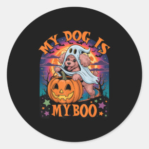 Vintage Halloween Dog Ghost Pumpkin Odle My Dog Is Classic Round Sticker