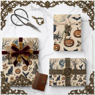 Vintage Halloween Ephemera Aged Antique Decoupage Wrapping Paper Sheet