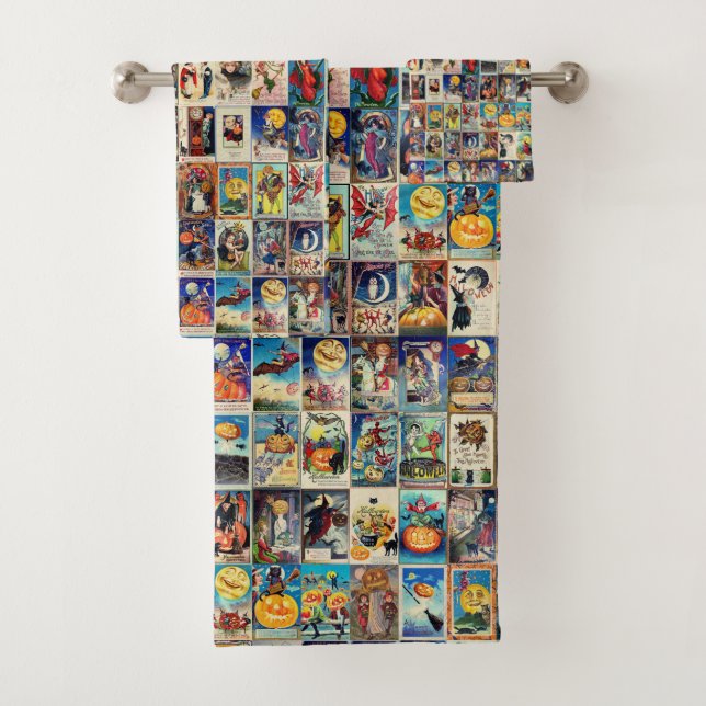 Vintage Halloween Ephemera Bath Towel Set (Insitu)
