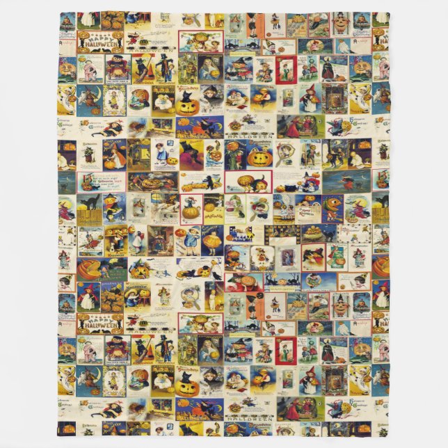 Vintage Halloween Ephemera Fleece Blanket (Front)