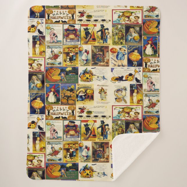Vintage Halloween Ephemera Sherpa Blanket (Front)