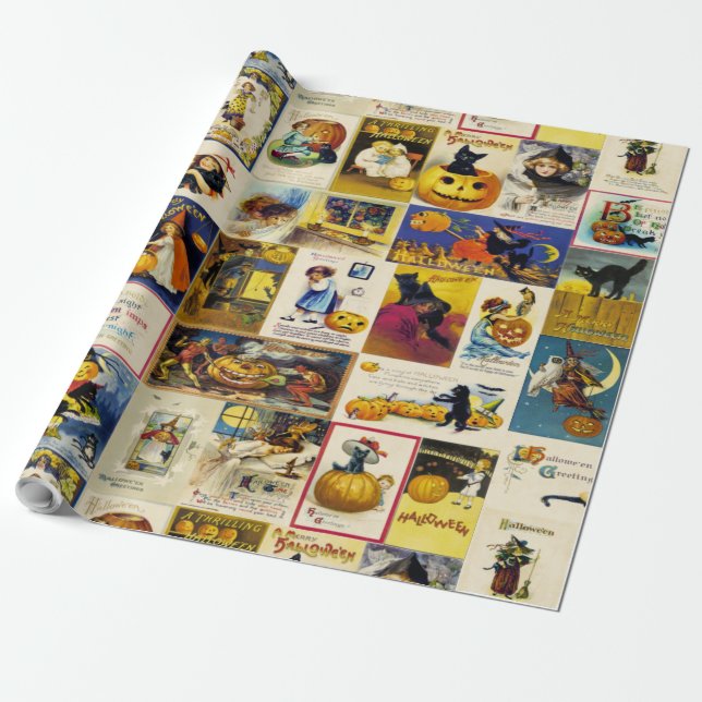 Vintage Halloween Ephemera Wrapping Paper (Unrolled)