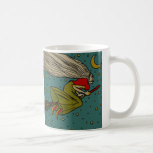 Vintage Halloween, Evil Witch Flying on Broomstick Coffee Mug