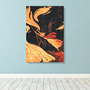Vintage Halloween, Evil Witch with Fire in Forest Canvas Print